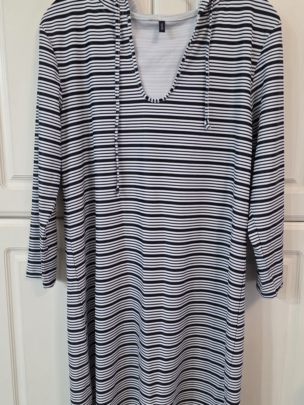 NWT Nautica Navy and White Striped Hooded Swim Coverup- Size Large